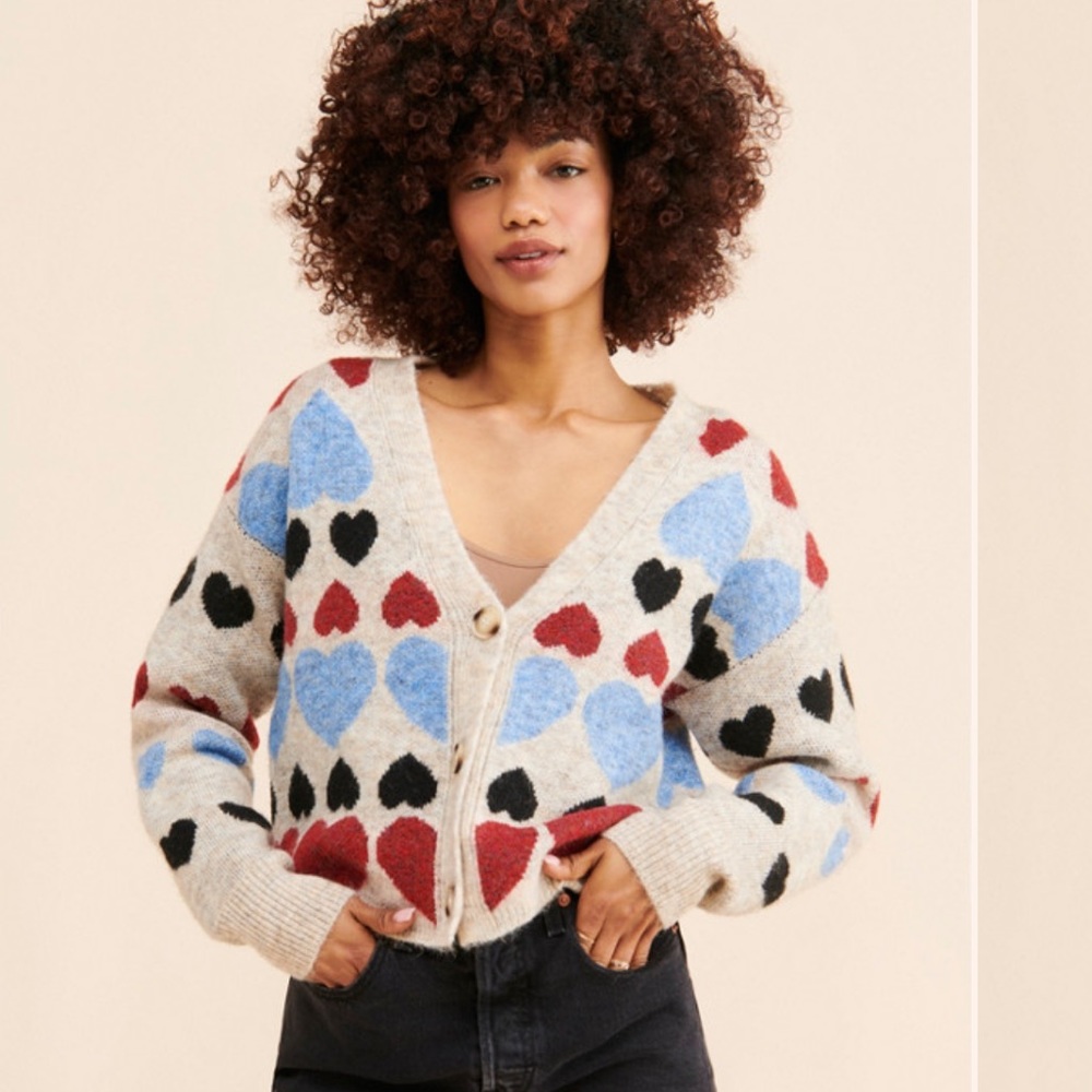 Free the Roses Heart Print Cardigan Sweater XS